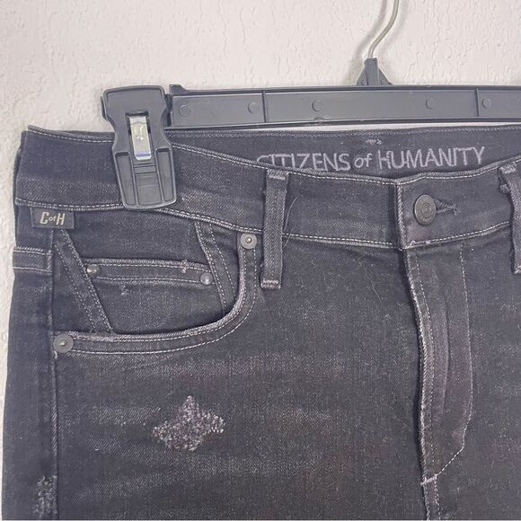 Citizens of Humanity Black High Rise Rocket Distressed Skinny Jeans - Picture 5 of 8